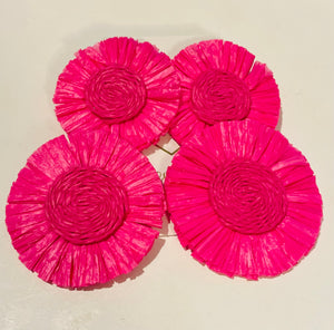Large Double Round Raffia Earrings