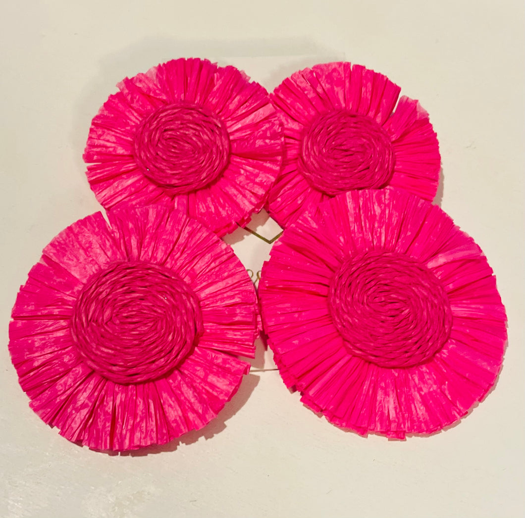 Large Double Round Raffia Earrings