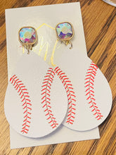 Leather Baseball Earrings with Iridescent Tops