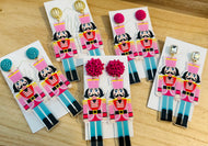 Pink and Teal Acrylic Nutcracker Christmas Earrings