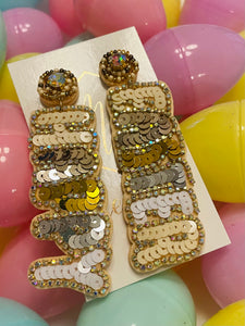 Sequin Happy Easter Earrings