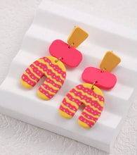 Hot Pink Yellow Clay Earrings