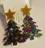 Large Star Confetti Christmas Tree Earrings