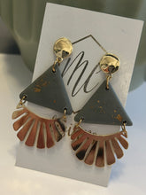 Triangle Clay polymer earrings with gold sunrays