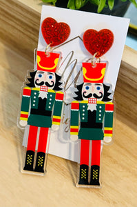 Red and Green Acrylic Nutcracker Earrings