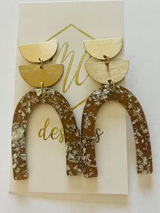 Gold and Acrylic Gold Flake Arch Earrings