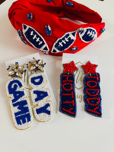 Blue and Red Hotty Toddy Beaded Earrings