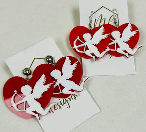 Acrylic Red Heart Cupid Arrow Earrings