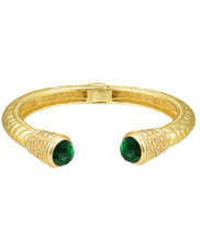 Jeweled Ended Ornate Hammered Gold Cuff Bracelets