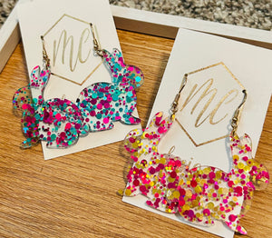 Acrylic multi-color glitter bunny earrings