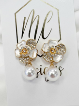 Enamel Flower Petal Pearl Earrings