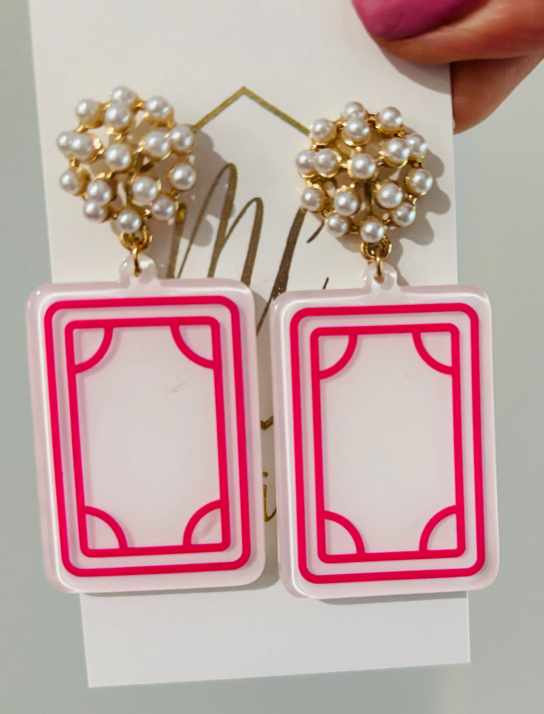 Mahjong Tile Earrings with Pearl Post
