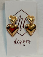 Double Heart Gold Statement Earrings