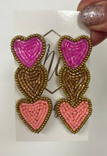 Beaded Triple Heart Valentine Earrings