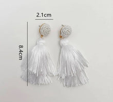 Black and White Tassel Fringe Statement Earrings