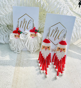 Fringe Beaded Santa Claus Christmas Earrings