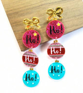 HO HO HO Christmas Ball Ornament Earrings