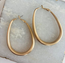 Elongated Oval Hoop Matte Gold Earrings