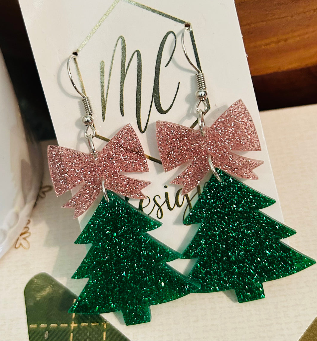 Glitter Christmas Trees with Pink Bows
