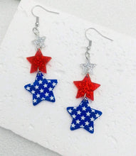 America Glitter Star and Heart Triple Earrings - Acrylic