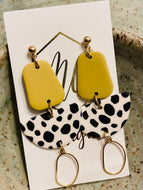 Mustard Black White Dot Clay Earrings