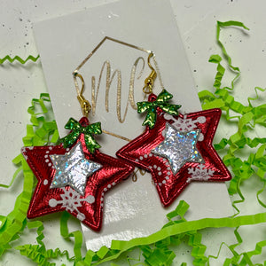 Fabric Candy Cane & Star Christmas Earrings