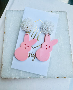 Peep Bunny Easter Beaded Top Earrings
