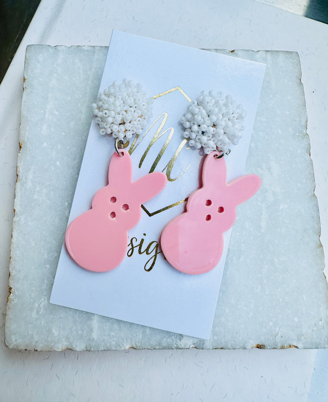 Peep Bunny Easter Beaded Top Earrings