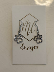 Silver Open Paw Print Earrings