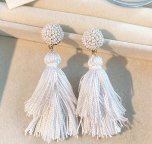 Black and White Tassel Fringe Statement Earrings