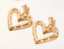 Gold and Pearl Heart Earrings