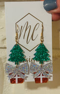 Christmas Tree Bow Present Earrings