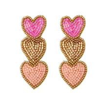 Beaded Triple Heart Valentine Earrings