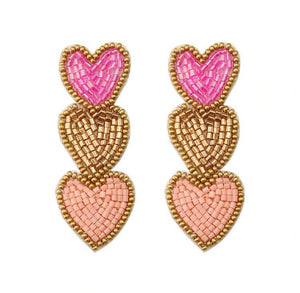 Beaded Triple Heart Valentine Earrings