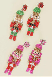 Beaded Nutcracker Christmas Earrings