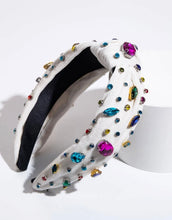 White Velvet Multicolored Jeweled Headband