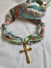Colorful Blue Pink and Seafoam Scarf Necklaces