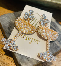 Pearl and Rhinestone Champagne Glass Earrings