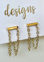 Gold Edgy Chain Bar Link Studs