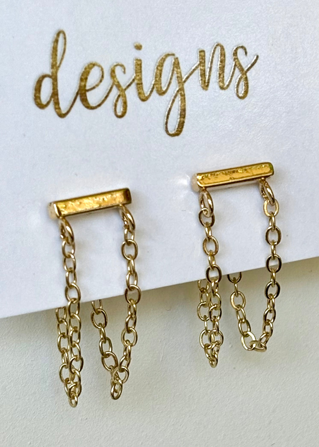 Gold Edgy Chain Bar Link Studs