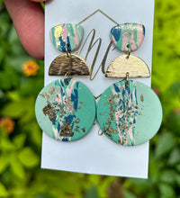 Aqua and Gold Clay Earrings