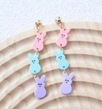 Triple Peep Bunny Dangle Easter Earrings