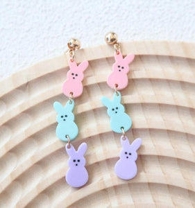 Triple Peep Bunny Dangle Easter Earrings