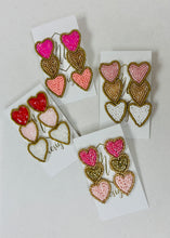 Beaded Triple Heart Valentine Earrings