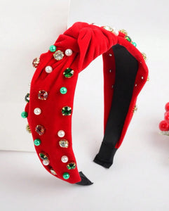 Velvet Christmas Jewel Pearl Headbands