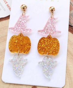 Acrylic  Halloween Witch Hat Pumpkin Ghost earrings