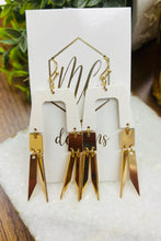 GEO ARCH WOOD GOLD METAL DROP EARRINGS