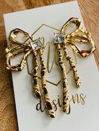 Gold Half / split Bow and Rhinestone Earrings