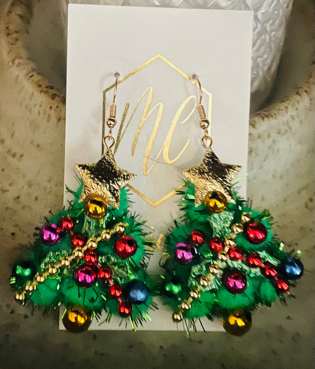 Pom Pom Christmas Tree Earrings