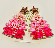 Christmas Tree Candy Cane Rhinestone Star Top Earrings